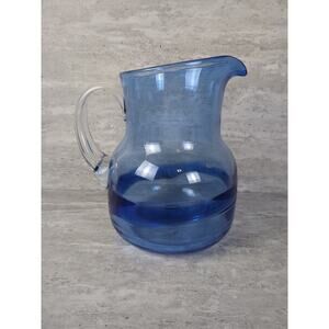 Glass Pitcher Jug Cobalt Blue‎ Clear Handle